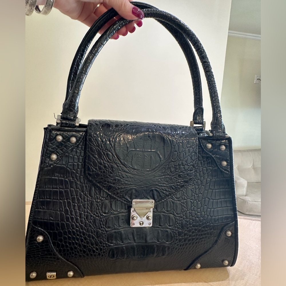 Black Crocodile Embossed Handbag
